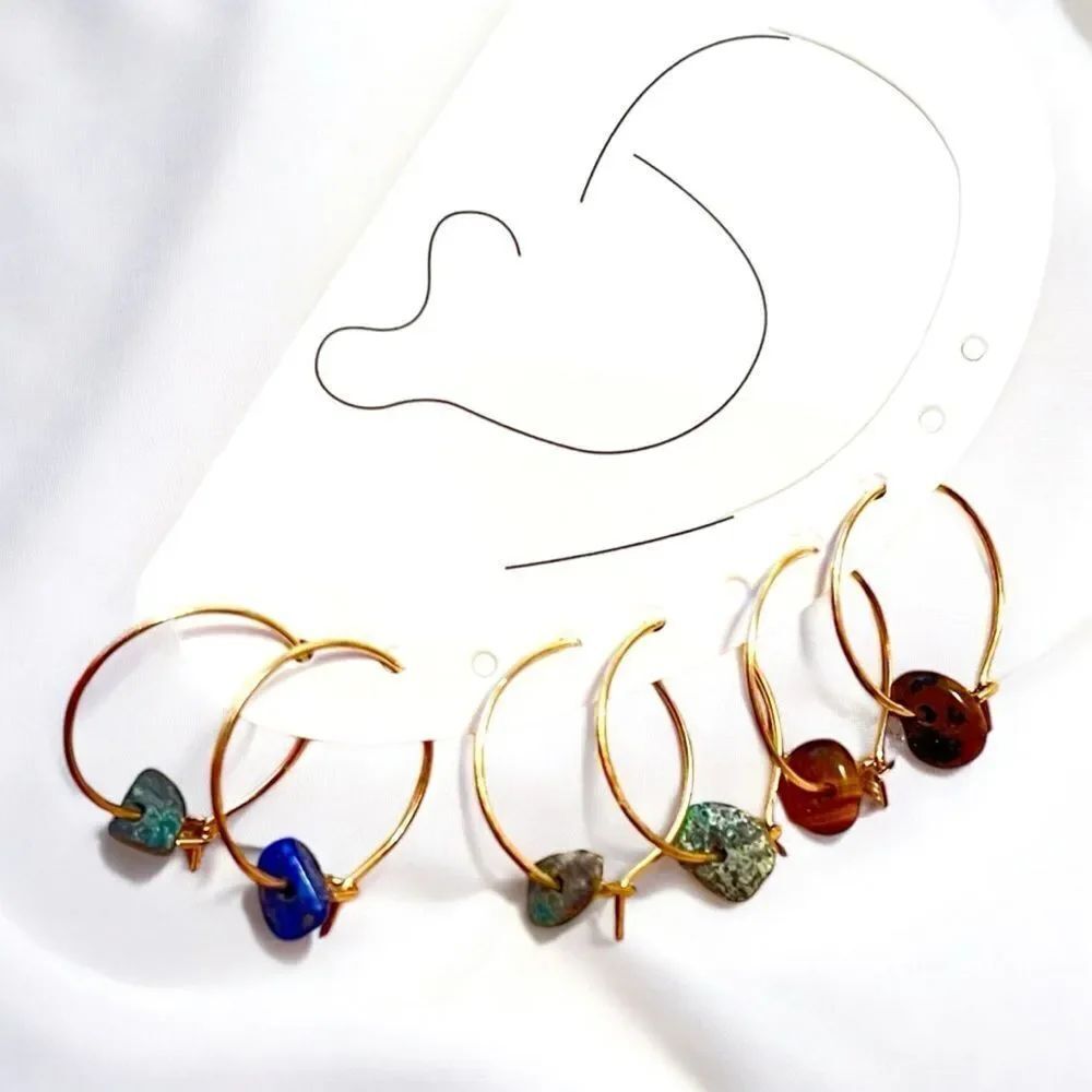 💎2/$30💎 Multicolor Gemstone Gold Tone Dainty Hoop Earrings Set